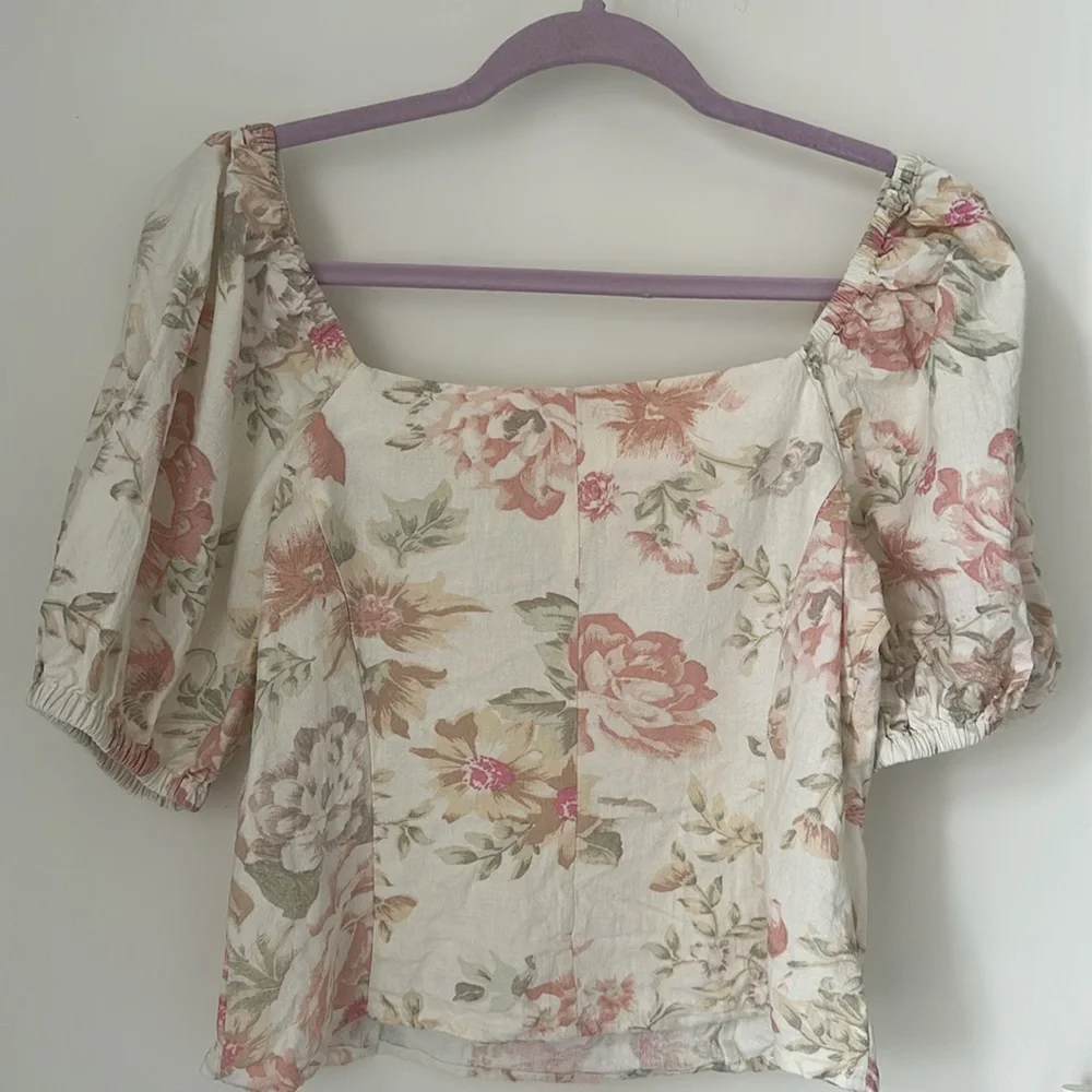 H&M Linen Blend Floral Top Blouse small - Picture 10 of 10